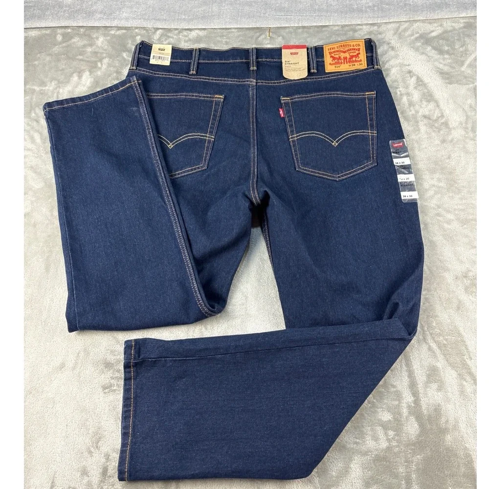 Levi's Jeans Mens 38x30 514 Straight Dark Wash Indigo Stretch Denim NEW